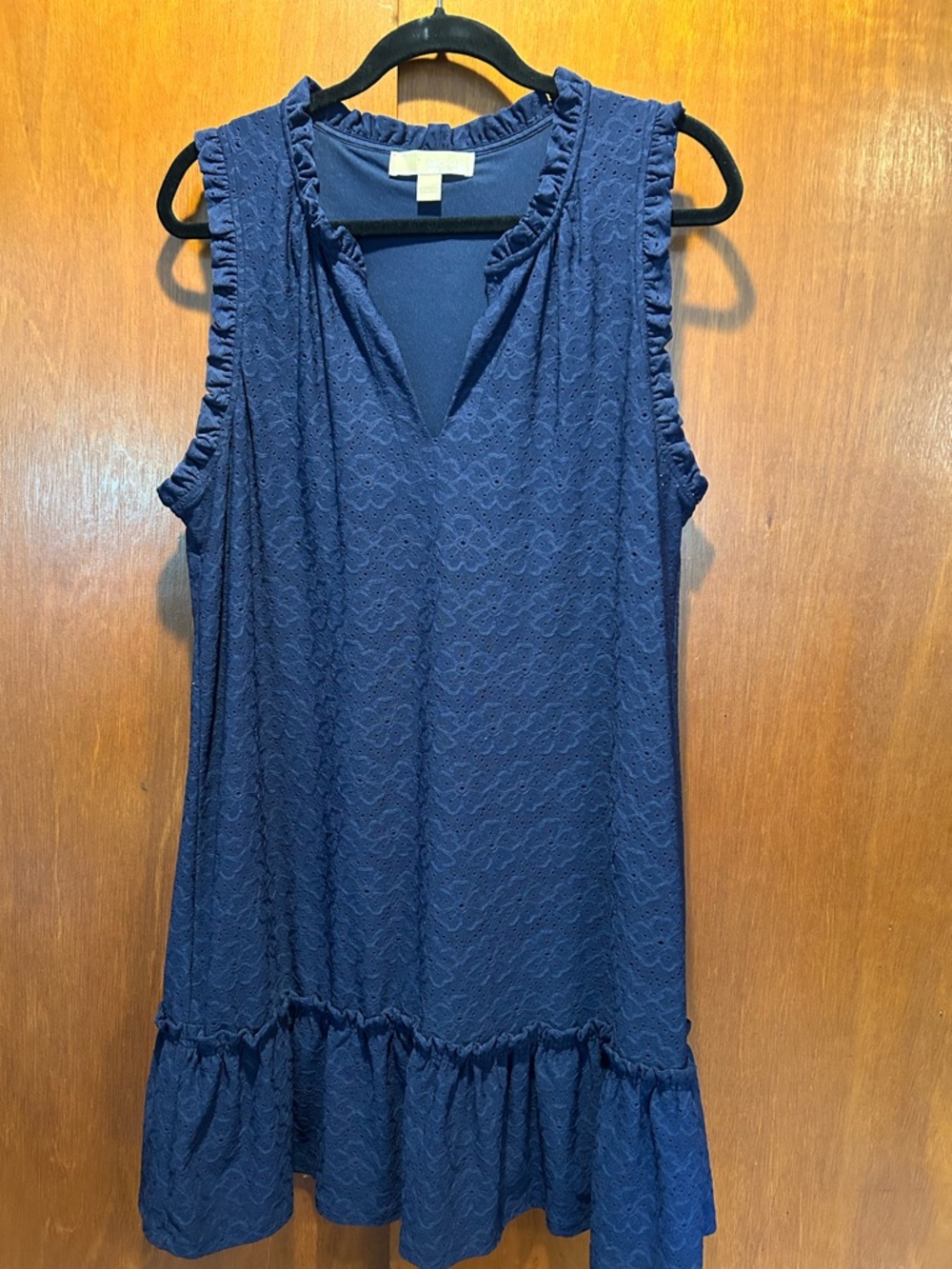 Michael Kors Navy Ruffle-Neck Top